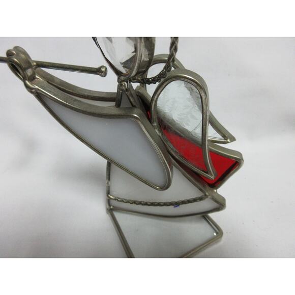 Vintage Stained Glass Two-tone 5" Angel Suncatcher W/ Trumpet White/Red - Picture 5 of 5